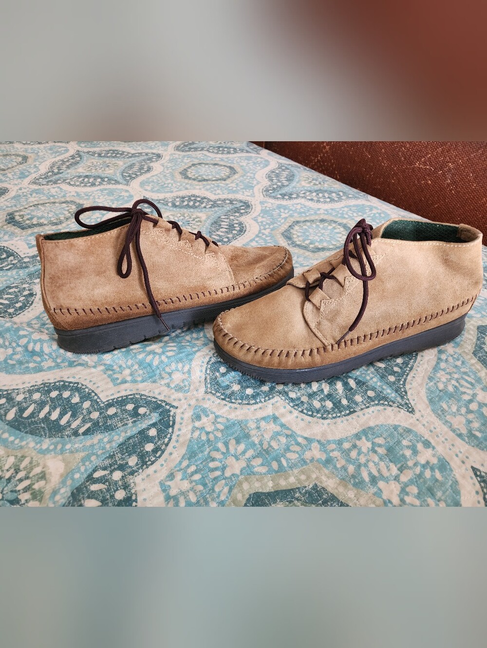 VTG Cheyenne Tan Suede Boho Chukka Ankle Bootie Moccasins - Picture 2 of 9